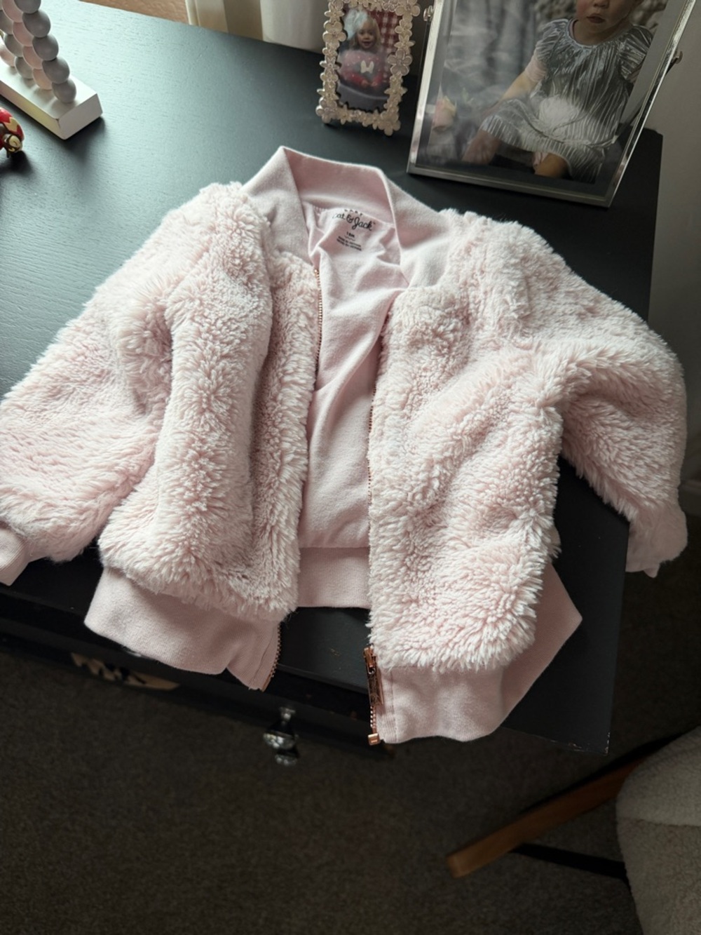Cat & Jack Light Pink Plush Faux Fur Bomber Jacket